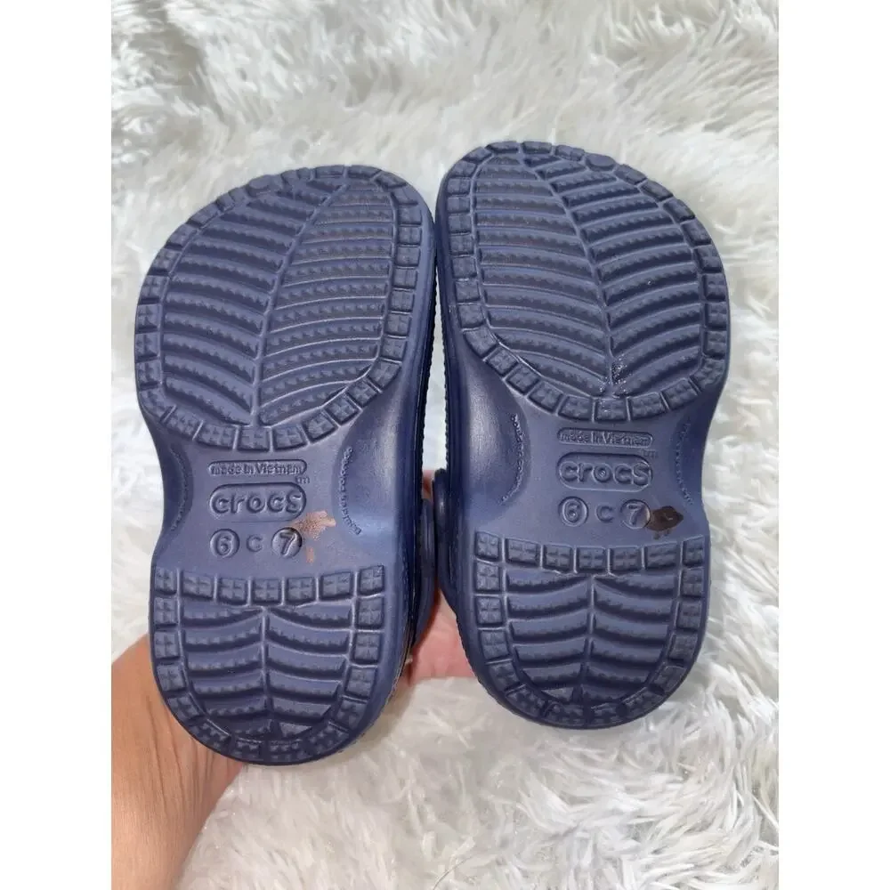 Crocs Furry Lined Toddler 6/7 Blue Slip On Mules. Classic, Grt. Shape